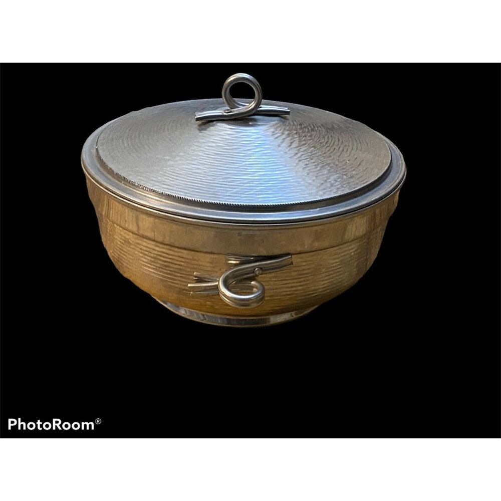 Vintage Hammered Aluminum Covered Dish With Loop Handles